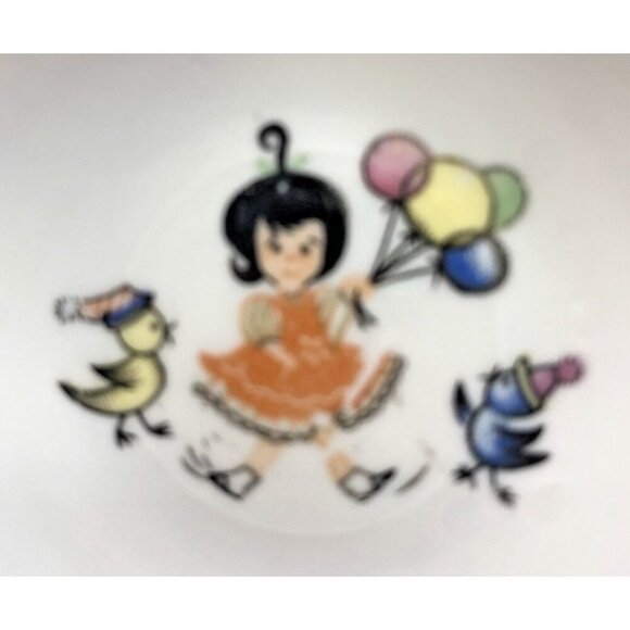 MCM Mini Cup Saucers Little Girl Balloons Birds Mid Century Modern Japan Kuwaii - Picture 12 of 13